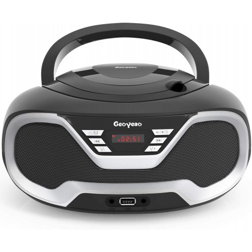 Geoyeao 2 in 1 CD Player Portable Boombox Bluetooth Speakers, Bluetooth/FM Radio/USB/AUX Input/3.5mm Headphone Jack, Boombox Stereo Sound System, Battery & AC Charge Powered Battery not Included