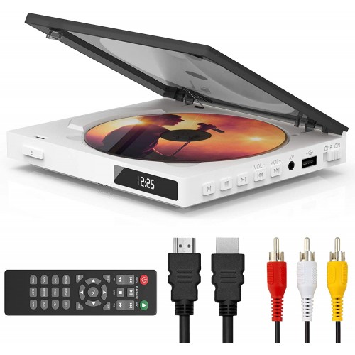 Super Mini CD DVD Player with Built-in Speaker, HDMI AV Output Portable Palm-Size DVD CD Player All Region Free, HD 1080P, USB Supported, HDMI/AV Cables Included